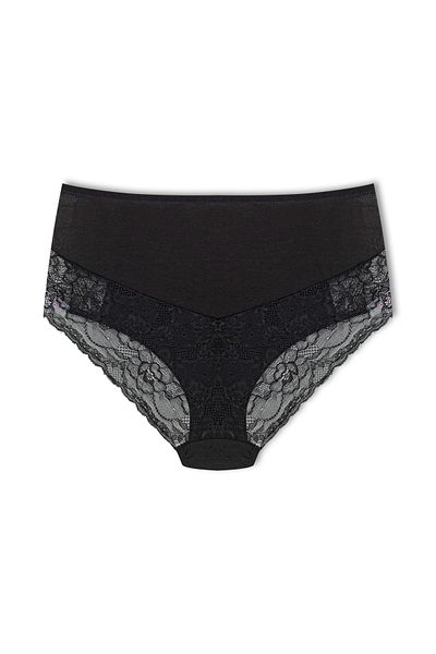 HNX Black Cotton Lace Front and Back High Waist Large Size Women's Panties