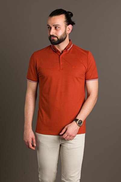 ZEKİ ÖZER Erkek Kiremit Basic Polo Yaka T-shirt