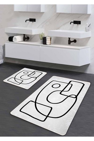 Pilloveland Covoraș de baie lavabil cu bază anti-alunecare din 2 piese - cu model scandi 60*100 cm - 50*60 cm