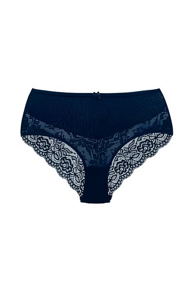 HNX Γυναικείο σώβρακο Navy Blue βαμβακερό ψηλόμεσο δαντέλα με λεπτομέρειες σε μεγάλο μέγεθος