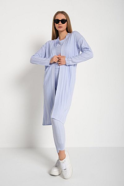 nosia fashion Baby Blue Cardigan Sleeveless Crew Neck Blouse Leggings Model Trousers