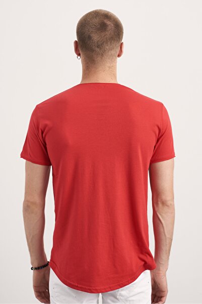 Tarz Cool Men's Red Oval Skirt Wide Collar 100% Cotton Short Sleeve T-Shirt