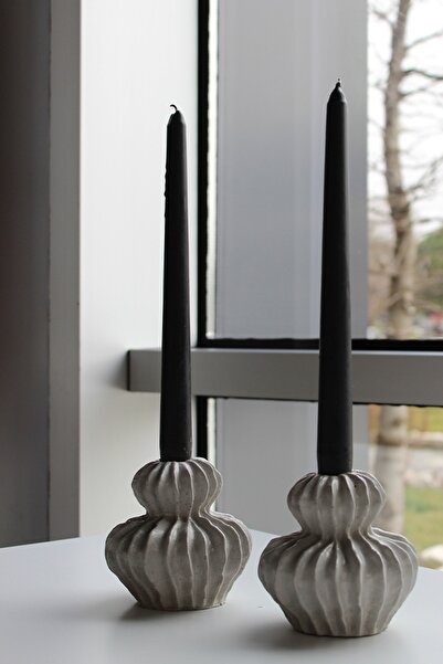 The Craft Thor Dalga Desenli Modern El Yapımı Beton Şamdan
