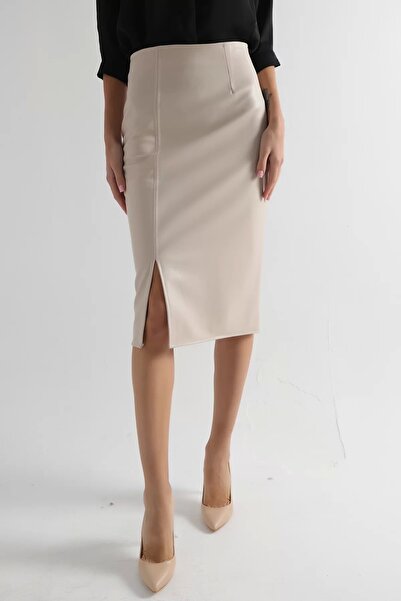 JellyBon Γυναικεία δερμάτινη Pencil φούστα με σκίσιμο