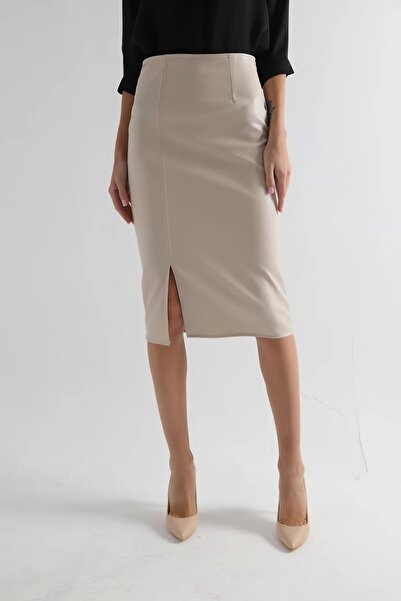 JellyBon Γυναικεία δερμάτινη Pencil φούστα με σκίσιμο