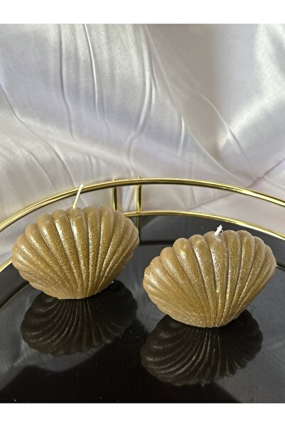 Zdtoptan 2'li Gold Istiridye Mum, Özel Tasarım Dekoratif Beyaz Sabun Kokulu Mum