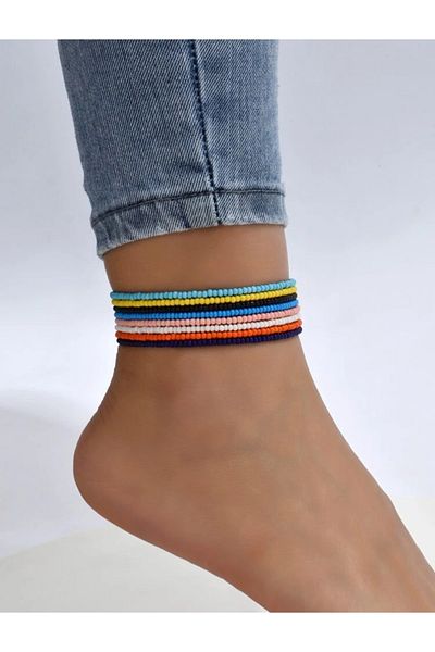Roe takı aksesuar Color Sand Bead Anklet Bracelet Set of 8