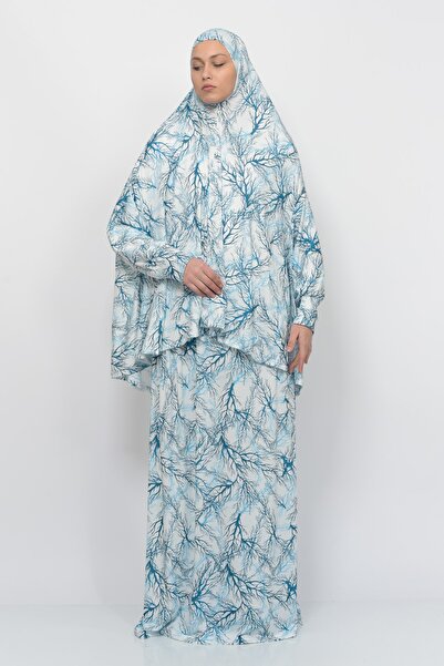 Altobeh Practical Two Pieces Tree Patterned Bat Sleeve Hijab Lycra Muslim Prayer Dress 992-0705