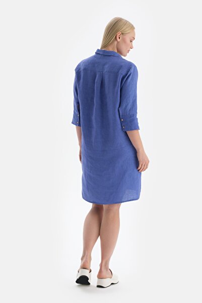 Dagi Μπλε πουκάμισο με γιακά μακρύ λινό πουκάμισο Pareo