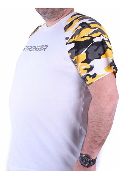 MocGrande Men's Large Size Raglan Sleeve Camouflage T-Shirt 23146 Mustard