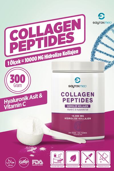 SAYTEKMED Collagen Peptides / Food Supplement Containing Hydrolyzed Collagen, Hyaluronic Acid And Vitamin C