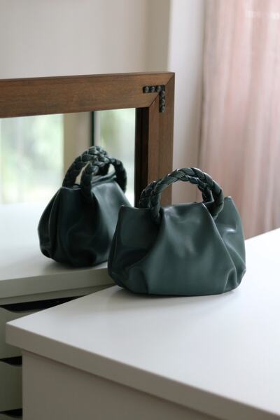 Moom Bag Women's Dark Green Knitted Handle Soft Leather Shoulder Bag