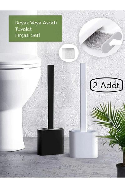 Bayev Set de 2 perii de toaletă din silicon alb sau asortat de culori Set de perii de toaletă practice pliabile