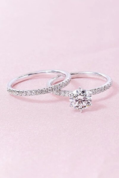 Crystal Diamond Zirconia Işıklı Kutuda 1 Karat Tamtur Ve Tektaş Yüzük