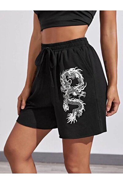 MODARİCH Шорти Dragon - чорні, з принтом, висока талія, трикотажні, з кишеням...