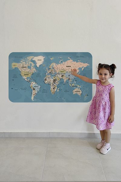 tesmark Turkish Educational Country And Capital Ocean Detailed Atlas Decorative World Map Wall Sticker