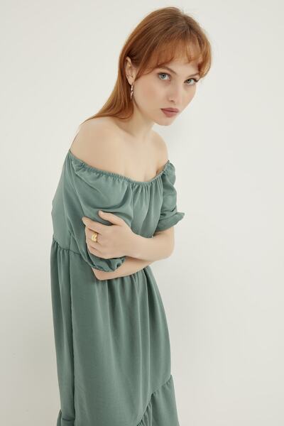 MEECY Γυναικείο φόρεμα γιακά Madonna με μέντα