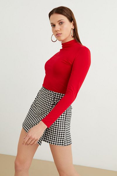 Ladima Women's Red Half Turtleneck Blouse