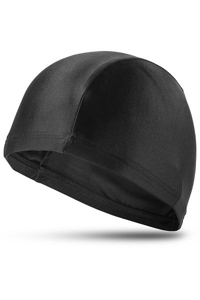 Soft Kare Cască de înot Lycra țesătură elastică Piscina Cască de înot de mare Cască de înot neagră