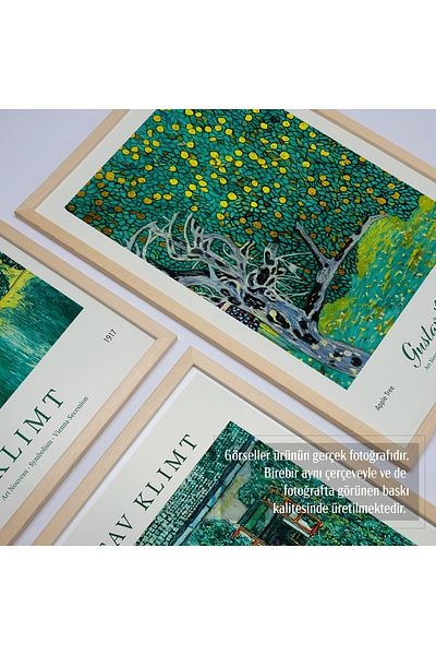 HOMEPACK Комплект за картини от 3 части на Густав Климт с рамка от естествено дърво Hpn101