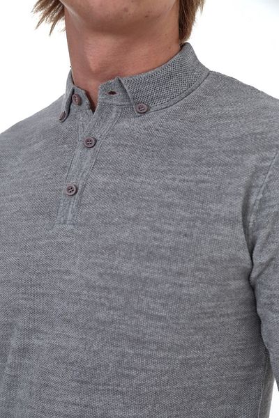 ELM WEAR Polo Neck Button Detailed Knitwear Sweater - Gray Melange