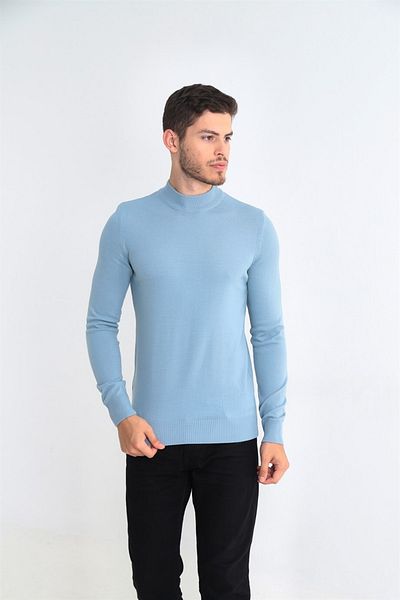 ELM WEAR سترة تريكو أساسية بنصف الياقة المدورة - أزرق
