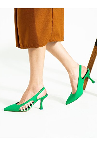 ALEMDAR AYAKKABI Zelene ženske cipele sa petom Sa kamenčićima