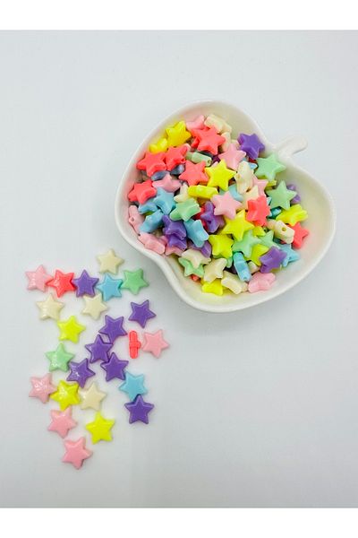 Egem aksesuar 50 Pieces of Mixed Color Big Star Figured Plastic Beads for Jewelry Making