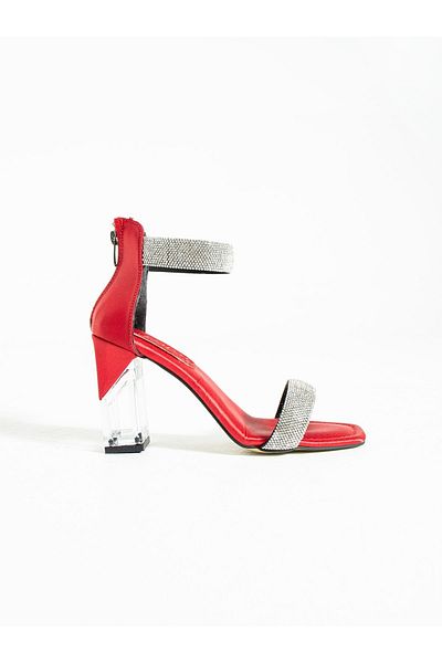 ALEMDAR AYAKKABI Red Satin Stone Women's Shoes