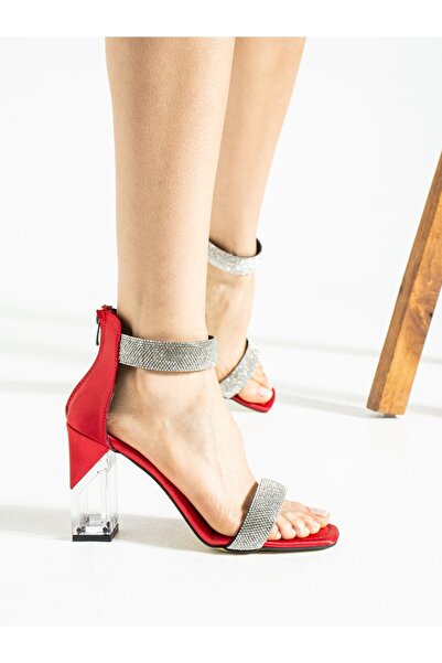 ALEMDAR AYAKKABI Kırmızı Saten Taşlı Kadın Ayakkabı