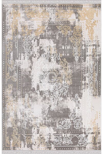 İpek Mekik Halı Blossom Kahve Sarı Eskitme Desenli Halı