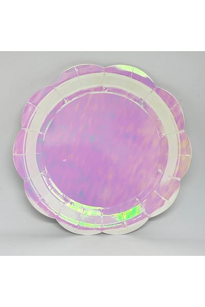 Mare Karnaval Rainbow Silver Polka Dot Cardboard Party Plate 8 Pieces-23m