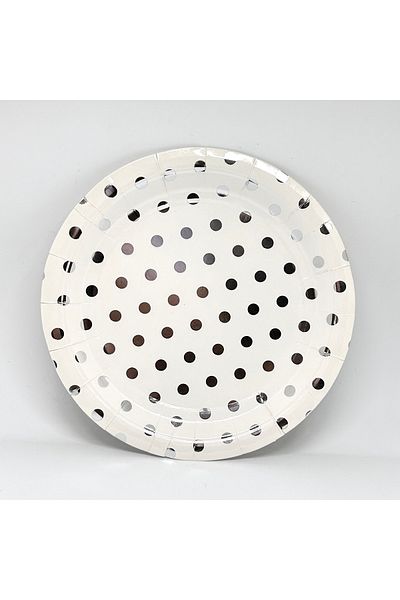Mare Karnaval Silver Polka Dot Cardboard Party Plate 8 Pieces-23cm
