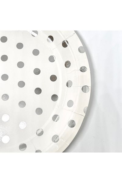 Mare Karnaval Silver Polka Dot Cardboard Party Plate 8 Pieces-23cm