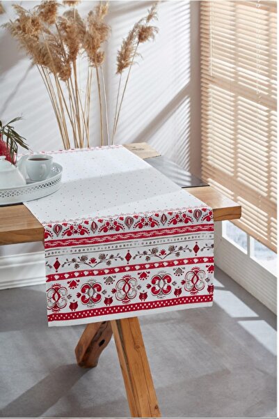Shopiole Kırmızı Beyaz Italiano Runner 100% Pamuk 50 Cm X 140 Cm - Yılbaşı Ye...
