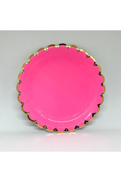 Mare Karnaval Macaron Fuchsia Gold Gilt Cardboard Party Plate 8 Pieces-23cm