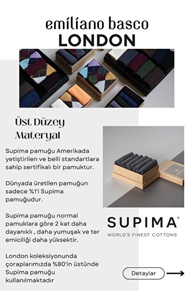 Emiliano Basco London - 6 Çift Füme Supima Pamuğu Füme Erkek Çorabı