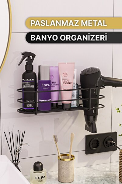 Bino Banyo Aksesuarları Banyo Düzenleyici Yapışkanlı Saç Kurutma Makinesi Fön Makinesi Organizer Raf