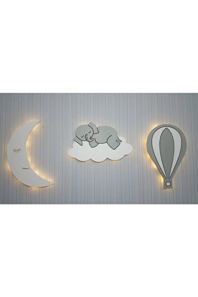 Gri Ahşap Çocuk Odası Dekorasyon Aydınlatma Gece Lambası