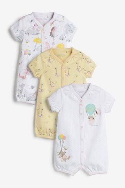 Next Baby 100% Cotton Lemon Yellow Circus 3 Piece Romper Set