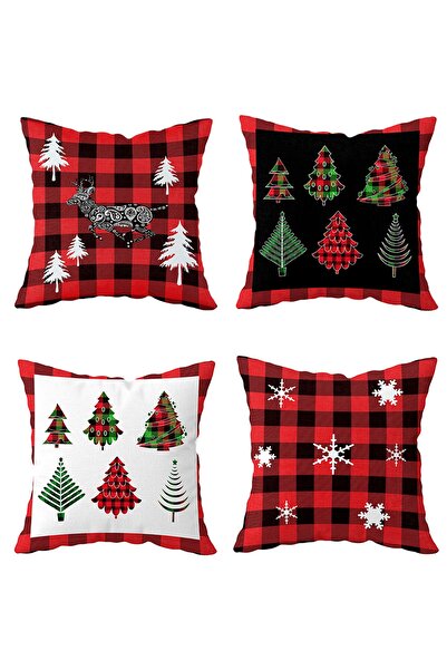 Talia Home Set de 4 huse de pernă cu model de Crăciun în carouri