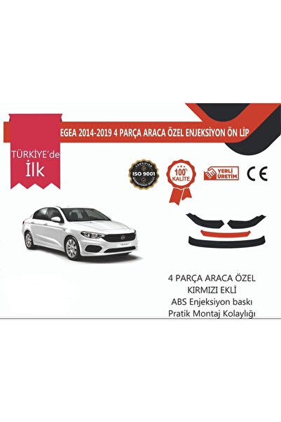 FV-TUNİNG Fiat Egea 4 Parça Lip 14-19 Uyumlu Pianoblack Ortası Kırmızı Araca ...