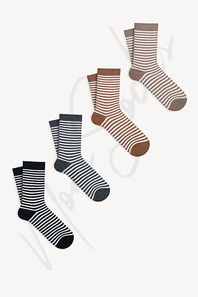 Mono Socks Чифт от 4 памучни раирани дебели зимни термо чорапи