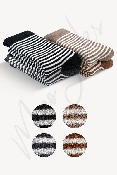 Mono Socks Чифт от 4 памучни раирани дебели зимни термо чорапи