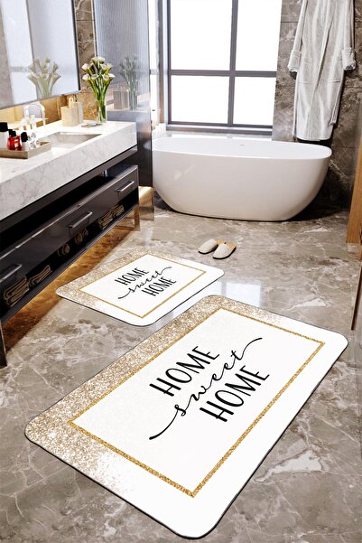 Talia Home Gold Simli 2 Li Büyük Boy Banyo Paspas Seti
