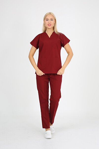 ModaCanel Doctor Nurse Uniform Burgundy Scrubs Suit Tericoton Surgical Uniform
