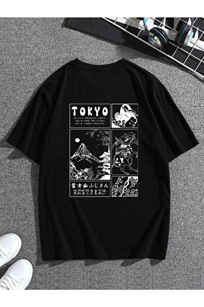 MOONBULL Υπερμεγέθη μπλουζάκι με μαύρη στάμπα Tokyo Back