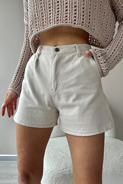 Trend Alaçatı Stili Shorts - Beige - Normal Waist