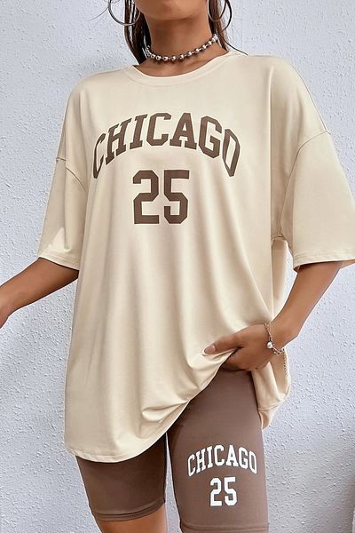 MODAGEN Μπλουζάκι Unisex Beige Oversize Chicago Printed