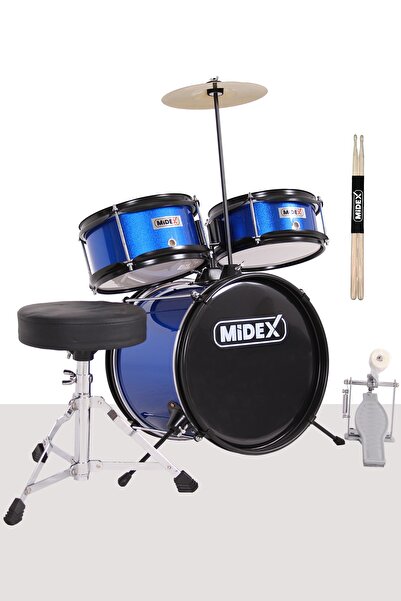 Midex Cd300x-blue Akustik Junior Çocuk Baterisi Davulu 5-14 Yaş Için Full Set